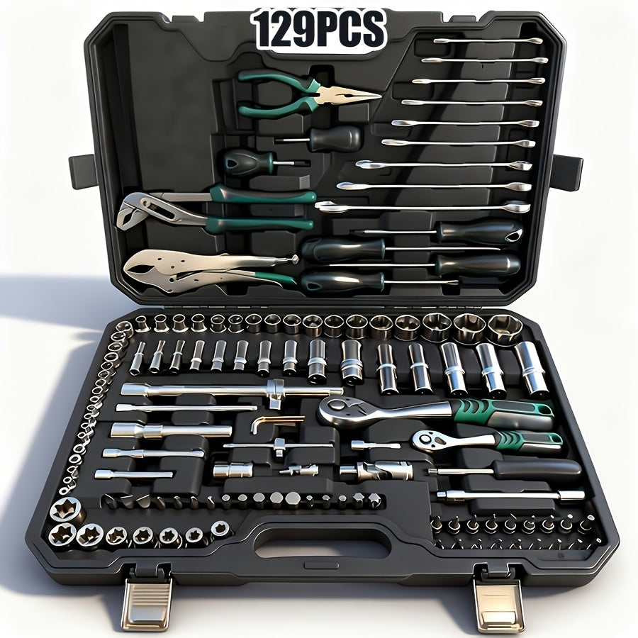 Socket Wrench Set 46–129 Piece – 1/4" & 1/2" Drive Ratchet Tool Kit | 72-Tooth Ratchet, Extension Rods & Universal Joint | Automotive & Home Repair