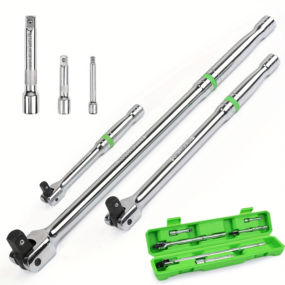 Breaker Bar Set 6-Piece – 1/4" 3/8" 1/2" Drive with Extension Bars, 180° Rotatable Head, 6" 10" 15" Lengths, Chrome Vanadium Steel for Stubborn Bolts