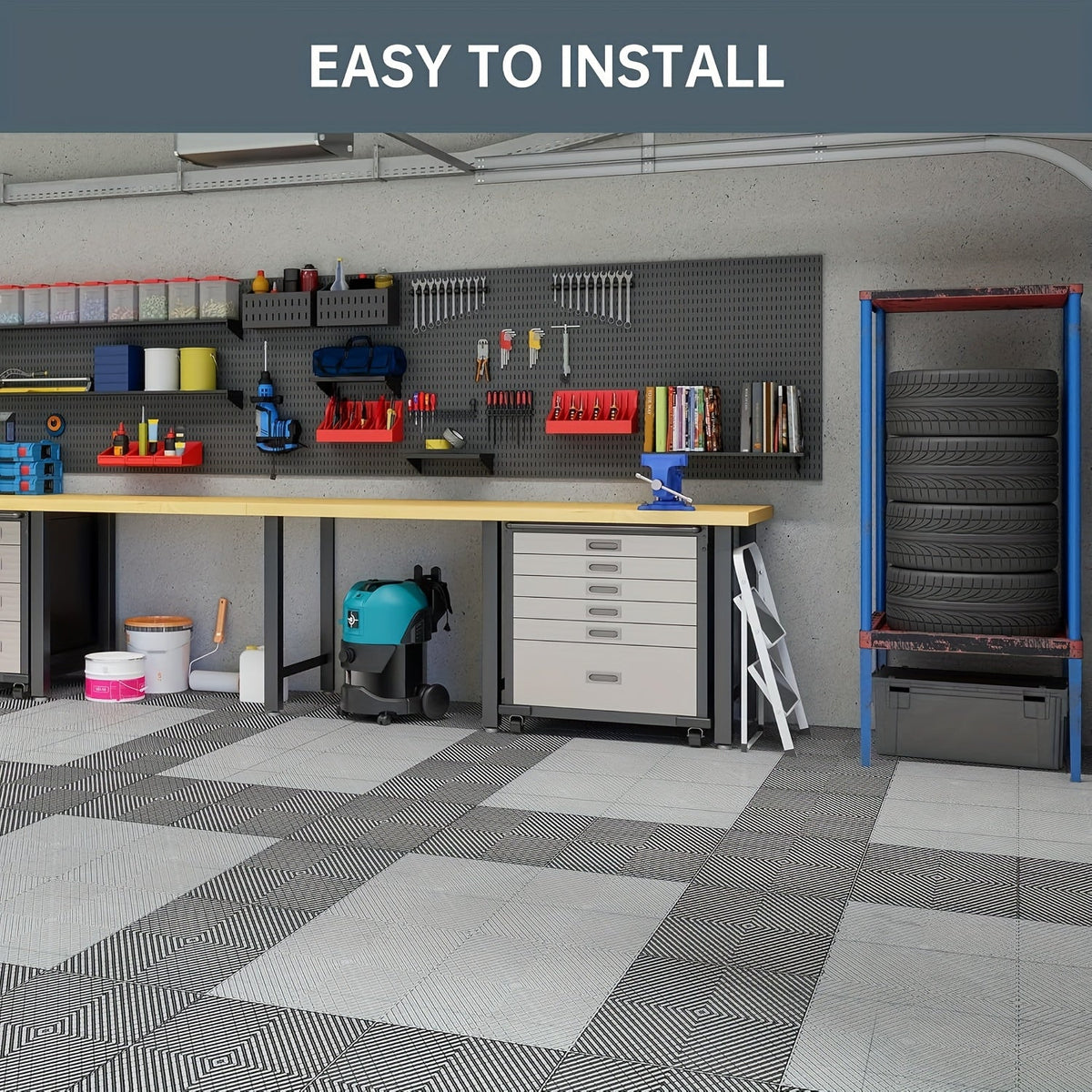 Interlocking Garage Floor Tiles 20 Pack – 16"x16" Drainage Floor Mats, Non-Slip PP Modular Tiles for Garage, Basement, Car Wash & Outdoor Use