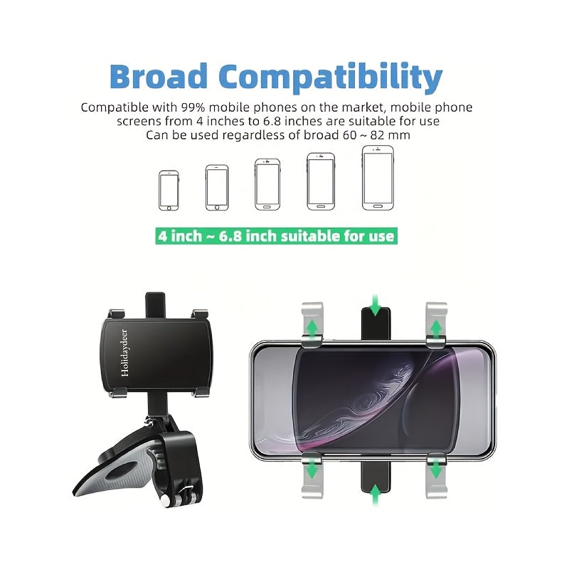 Dashboard Phone Holder 360° Rotating Car Mount | Universal Fit for All Smartphones, Stable Grip, Multifunctional Car & Desk Cradle – Black