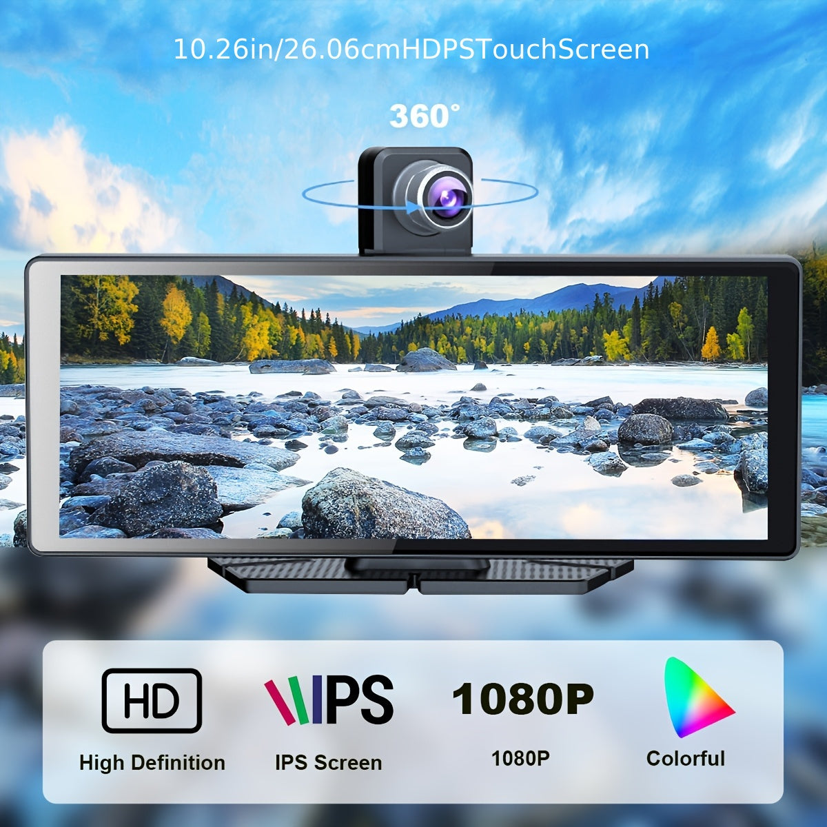 10.26" Wireless CarPlay & Android Auto Car Stereo, HD Touch Screen, 4K Dash Cam, 1080P Backup Camera, GPS Navigation, FM Transmitter