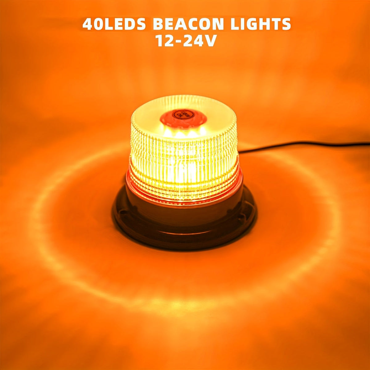 LED Beacon Warning Light Magnetic Base - 40 LEDs, 12V 24V Strobe Safety Light for Truck Forklift Tractor Snow Plow, Amber Blue Red Green White Purple