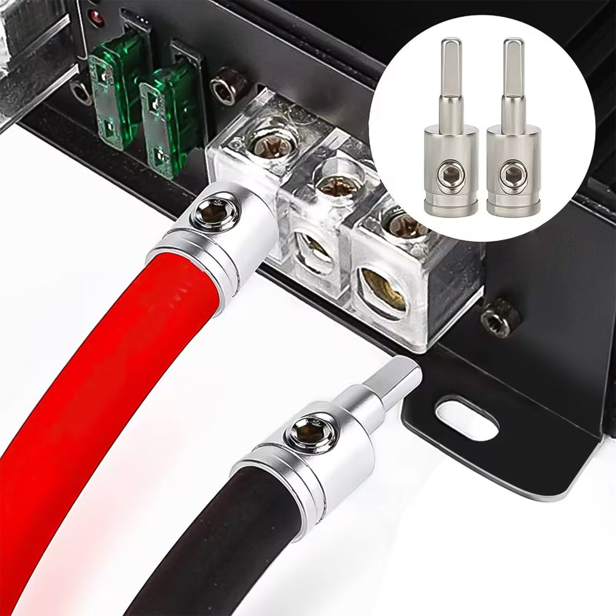 4 Gauge to 8 Gauge Amp Input Reducer Wire Terminal Blocks – Copper Nickel-Plated Car Audio Connector, No Crimp Screw Clamp, 4-Pack for Car Amplifier