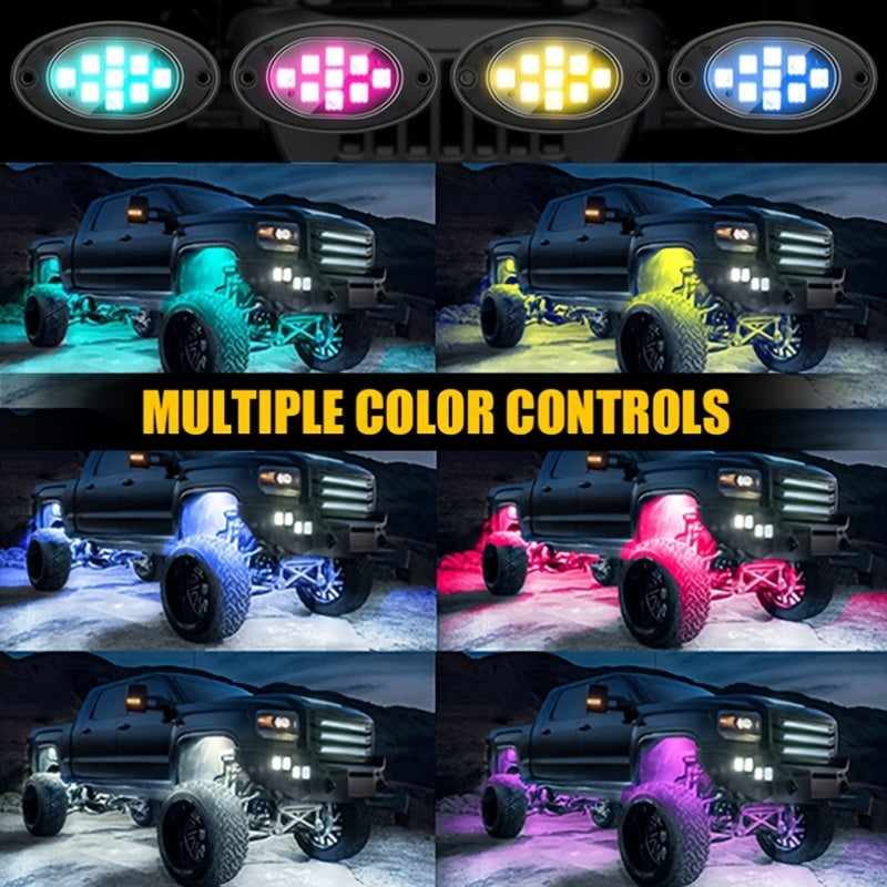 RGB LED Rock Light Kit 10-Piece – Multicolor Underglow Lights with APP & Remote Control, Music Mode, for Jeep UTV ATV SUV Offroad