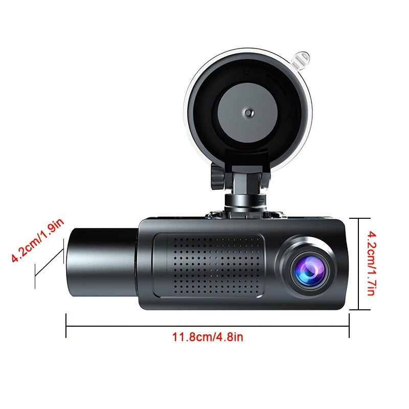 3-Channel Dash Cam with Infrared Night Vision – Front Inside Rear Camera, Smartphone Integration, Loop Recording, Optional 32GB 64GB 512GB Memory Card