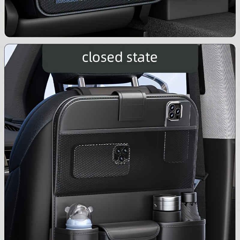 Car Seat Back Organizer with Folding Dining Table & Cup Holder – Premium PU Leather, Spacious Storage, Travel Accessories | 1pc & 2-Pack, Multi-Color