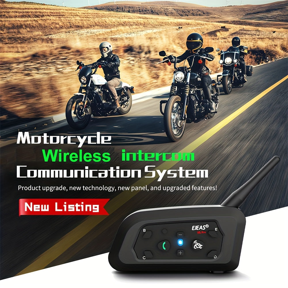 EJEAS V6 PRO+ Motorcycle Helmet Intercom 2-Pack – Bluetooth 5.0, 800M Range, 6-Rider Group, Type-C Charging