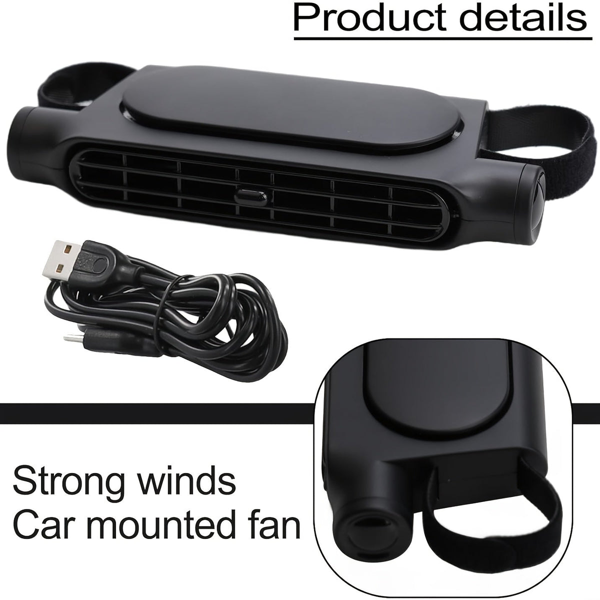 Car USB Bladeless Fan – 3-Speed Quiet Cooling Seat Fan | Plug-and-Play, Fits All Car Models, Black & White