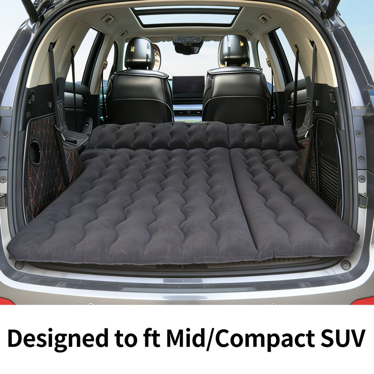 SUV Air Mattress Inflatable Car Bed 67x49x4 Inch Flocking Surface with Air Pump 2 Pillows Carrying Bag Solo or Couple Camping Road Trip Black Grey