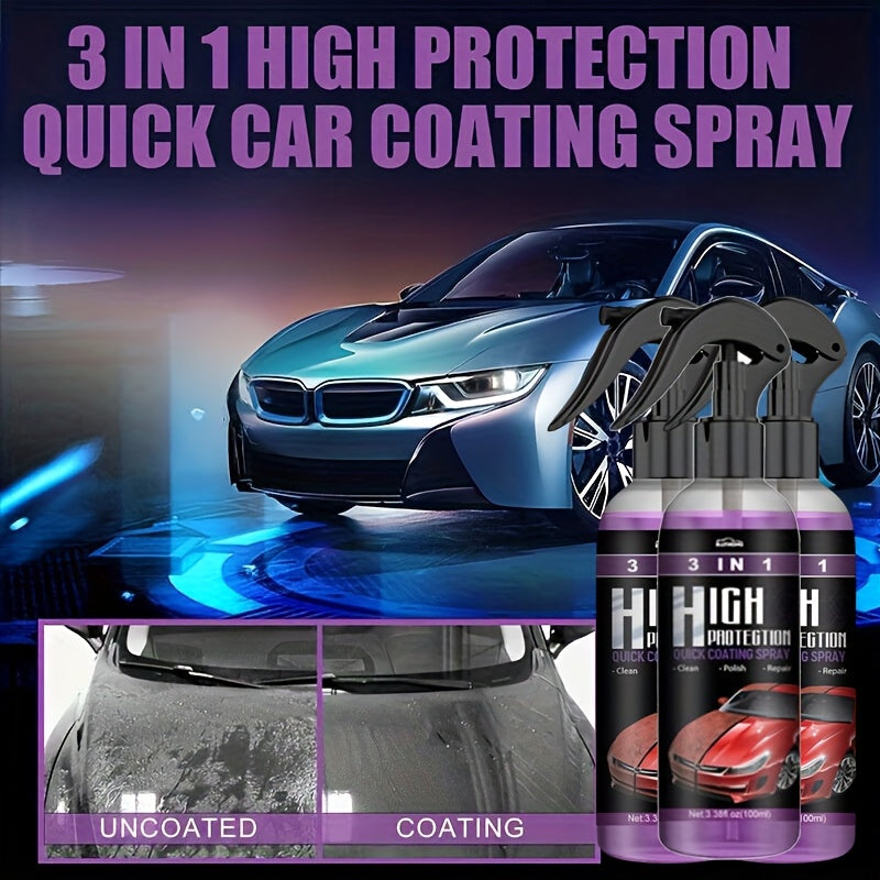 Ceramic Coating Spray 3-in-1 Hydrophobic Car Coat – 3.38oz Quick Detail Spray | High Protection Polish & Sealant
