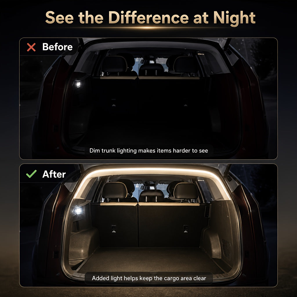 LED Trunk Light Strip for Cars – 400cm/157in Flexible High-Brightness White & Blue Atmosphere Light for All Car Trunks, No Battery Required