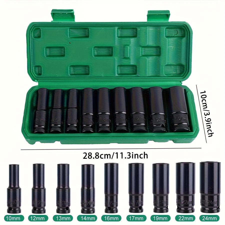 Deep Impact Socket Set 1/2" Drive 6-Point Metric 8-32mm Cr-Mo Steel for Axle Hub Nut Heavy-Duty Vehicle Repair 10 15 35-Piece with Case