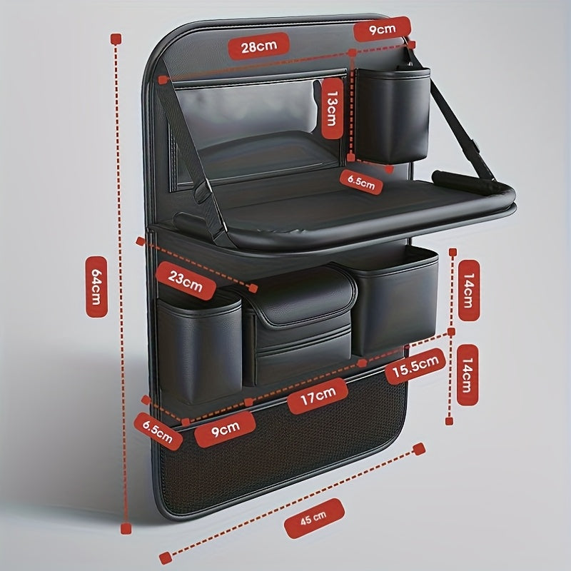Car Backseat Organizer with Foldable Tray Table – PU Leather Kick Mat, Tablet Holder & Multi-Pocket Rear Seat Storage | Universal Fit SUV Truck