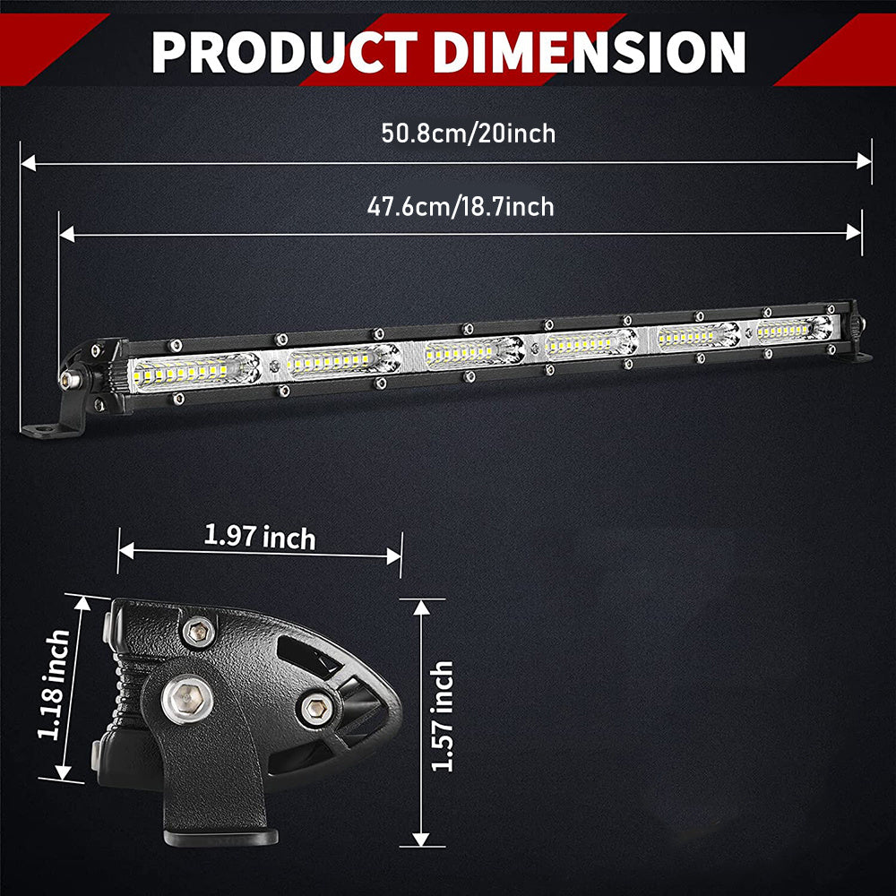 20 Inch LED Light Bar 180W Single Row – Ultra Slim Off-Road Work Lamp 12V/24V for ATV SUV Tractor Boat, 6000K White