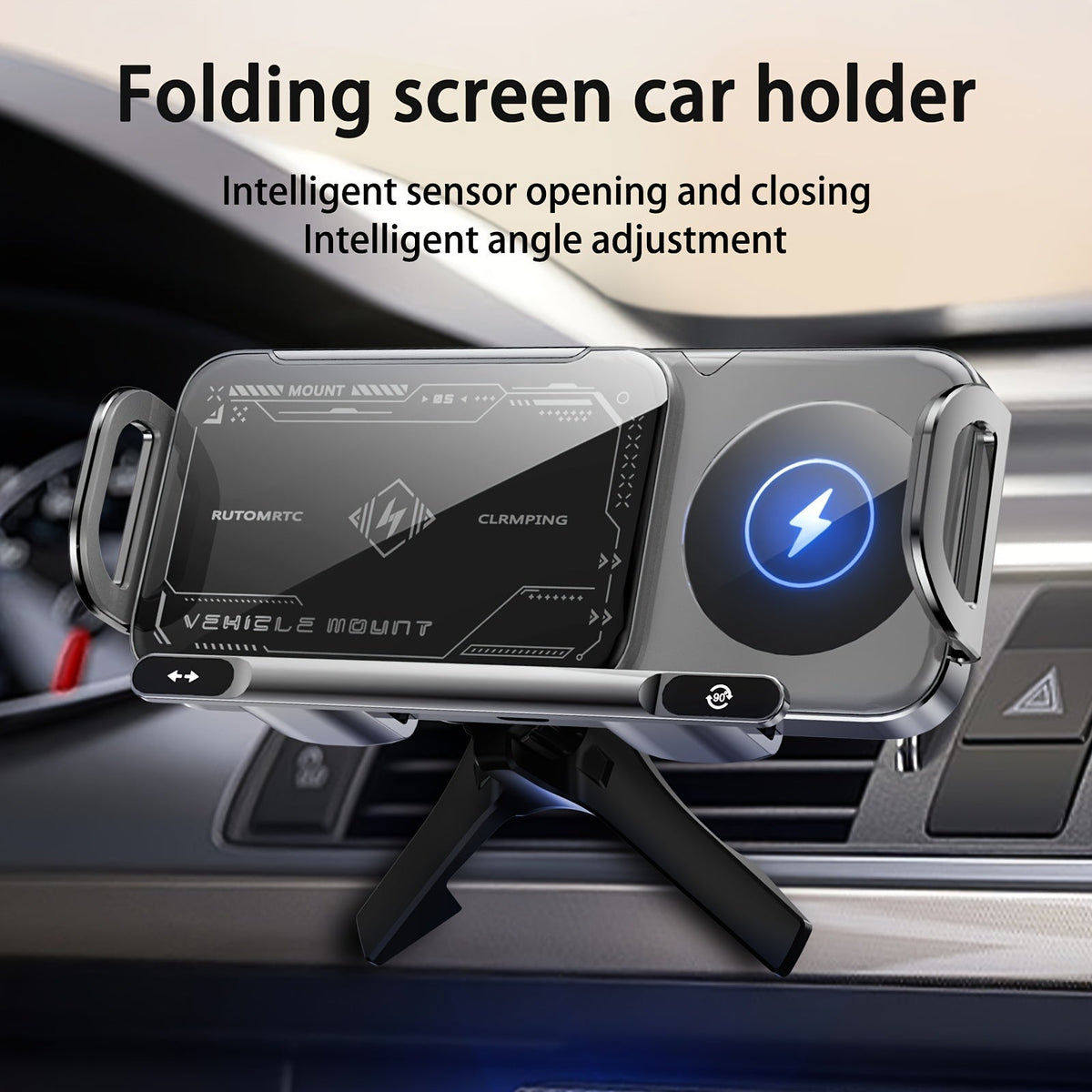 15W Wireless Car Charger Mount, Auto-Clamping, Electric Rotation, Fast Charging for iPhone 16/15/14/13/12 & Samsung Z Fold6/5/4, 4.3"-6.9" Phones