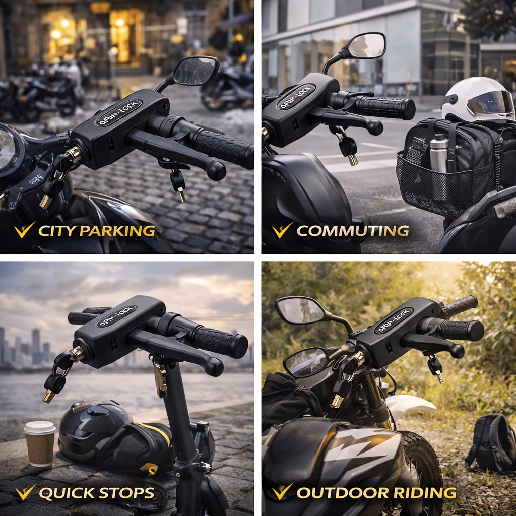 Motorcycle Handlebar Lock Anti-Theft Heavy Duty ABS Portable Security Lock with Reflective Strips for Scooter E-Bike Bicycle Universal Fit