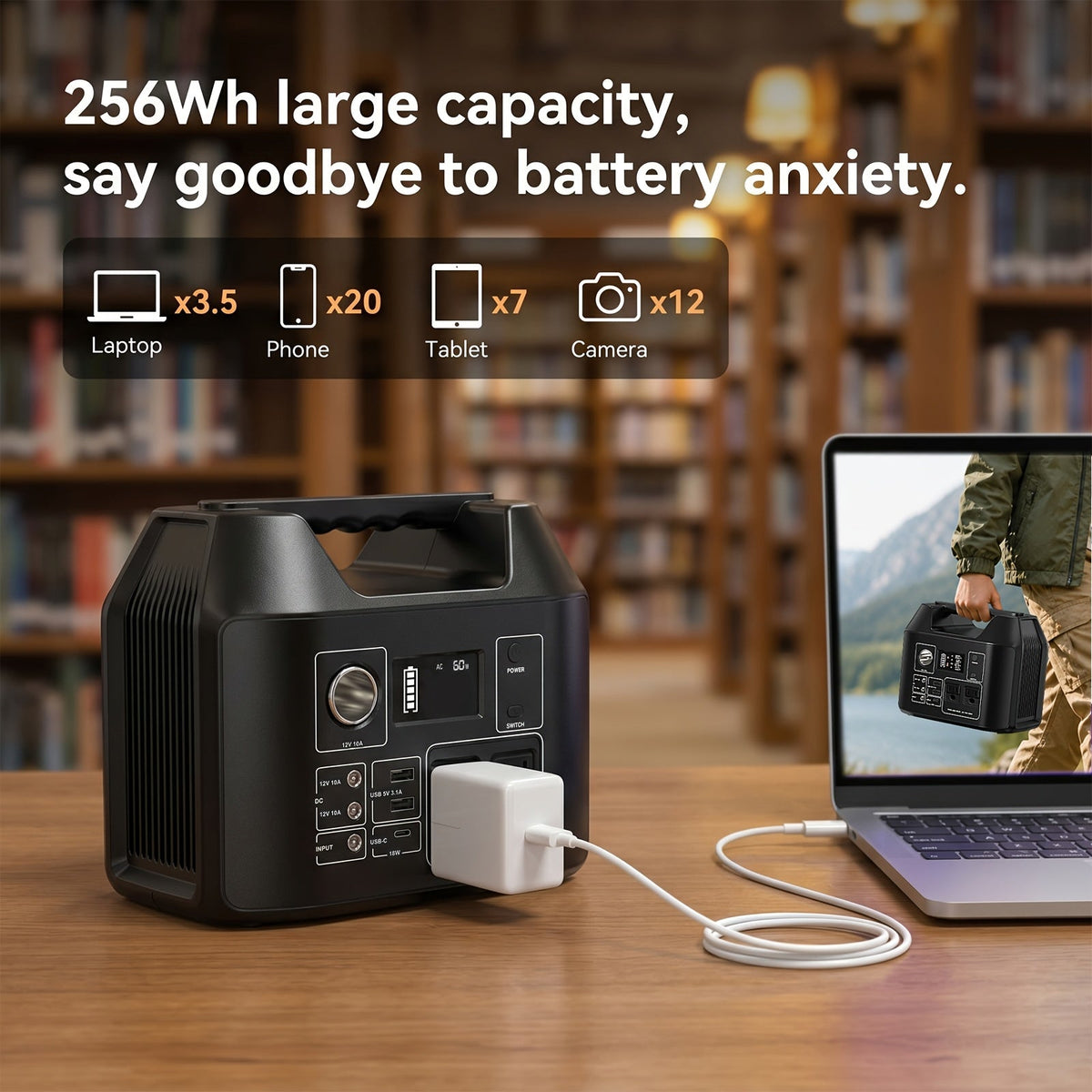 Portable Power Station 146Wh / 300W Solar Generator | AC Outlet, DC, USB & QC 3.0 Ports, LED Light, LiFePO4 Battery for Camping, CPAP, Emergency & Off-Grid – Solar Panel Optional