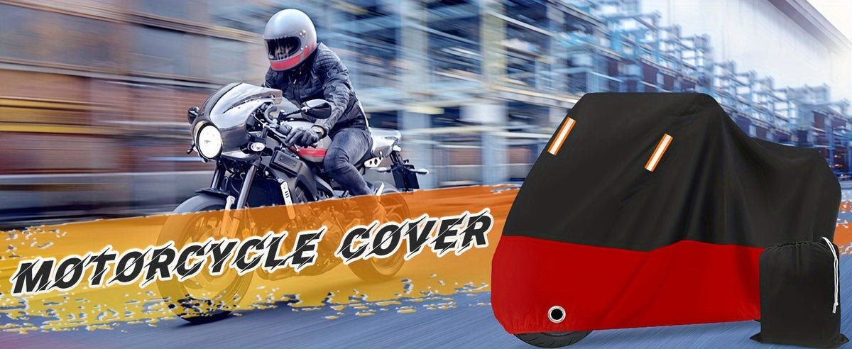 Motorcycle Cover 210D Oxford Cloth Waterproof All-Weather – Reflective Stripes for Harley Davidson Honda Suzuki Kawasaki Yamaha M & XXXL Black Red