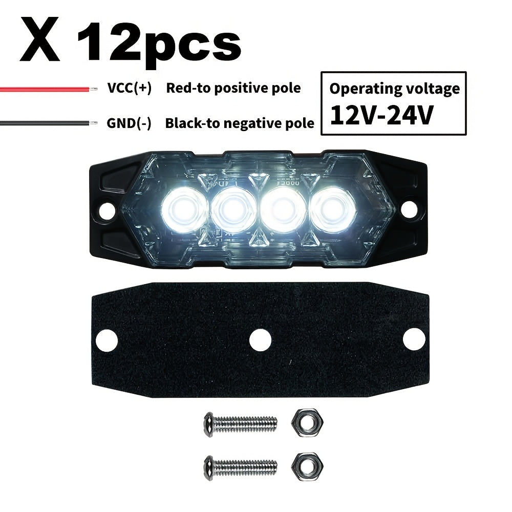 LED Off-Road Work Light 12-Pack, 12V-24V Universal Heavy-Duty LED Pods for ATV UTV Boat Bike, Amber White Red, Waterproof Auxiliary Driving Lights for Off-Road Vehicles