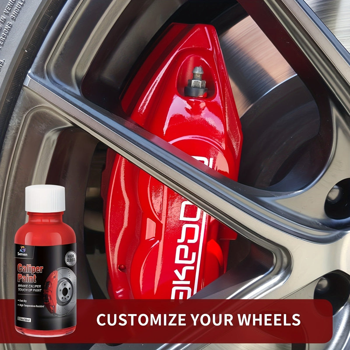 Brake Caliper Paint Gloss Red – High-Temp Heat Resistant Touch-Up Auto Paint for Calipers & Rotors, 1.5oz Chemical-Free Formula