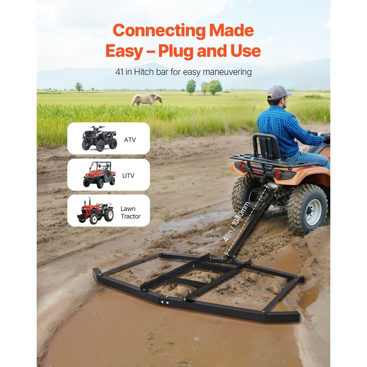 Tow Behind Drag Harrow 66"/74"/84" – Heavy-Duty Q235 Steel ATV UTV Tractor Pull Behind Rake for Gravel Driveway Lawn Arena Leveling