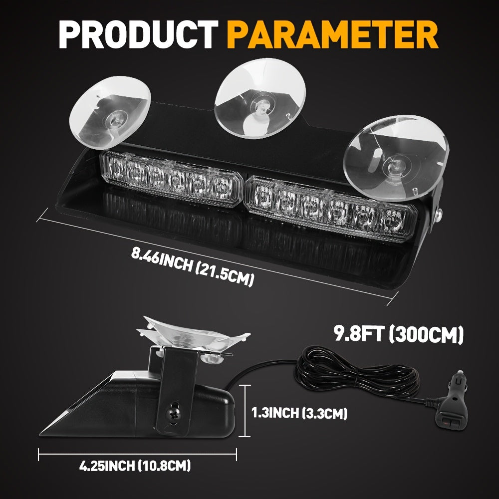 24-LED Emergency Dash Light Bar 2-in-1, Interior Windshield Strobe Warning Light with Suction Cups, 12-24V for Snow Plow Trucks Construction Vehicles Cars, Amber & Amber/White