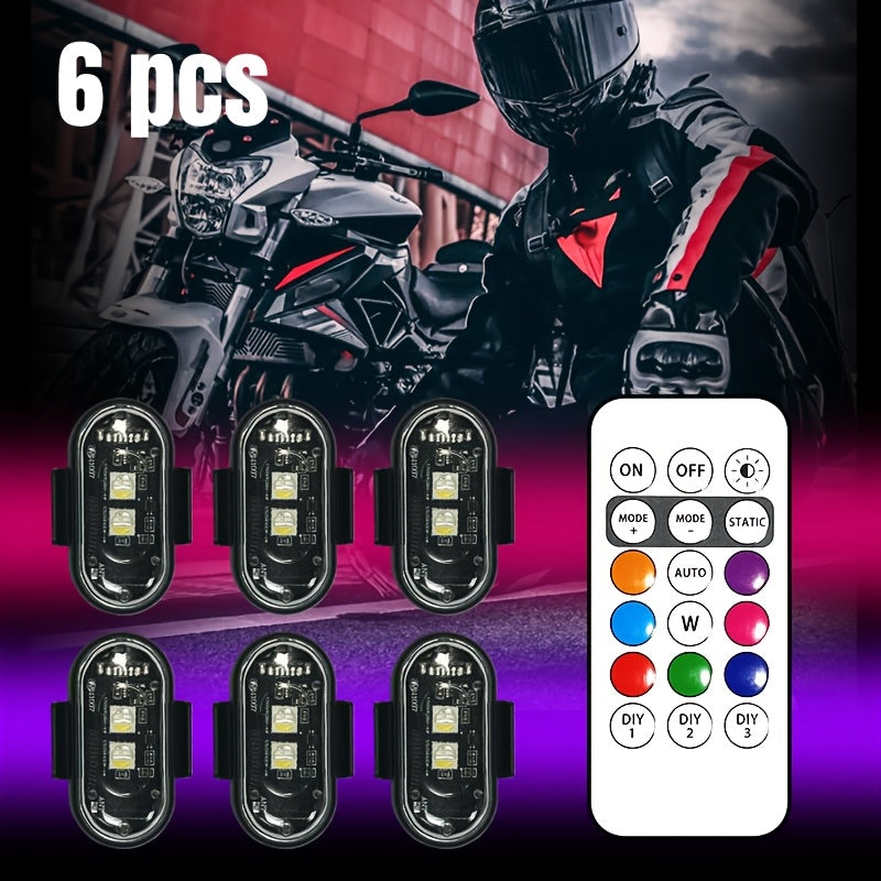 RGB LED Aircraft Lights 6PCS Strobe Warning Light for Car Motorcycle Truck Airplane Helicopter Drone Ambient Lighting Kit