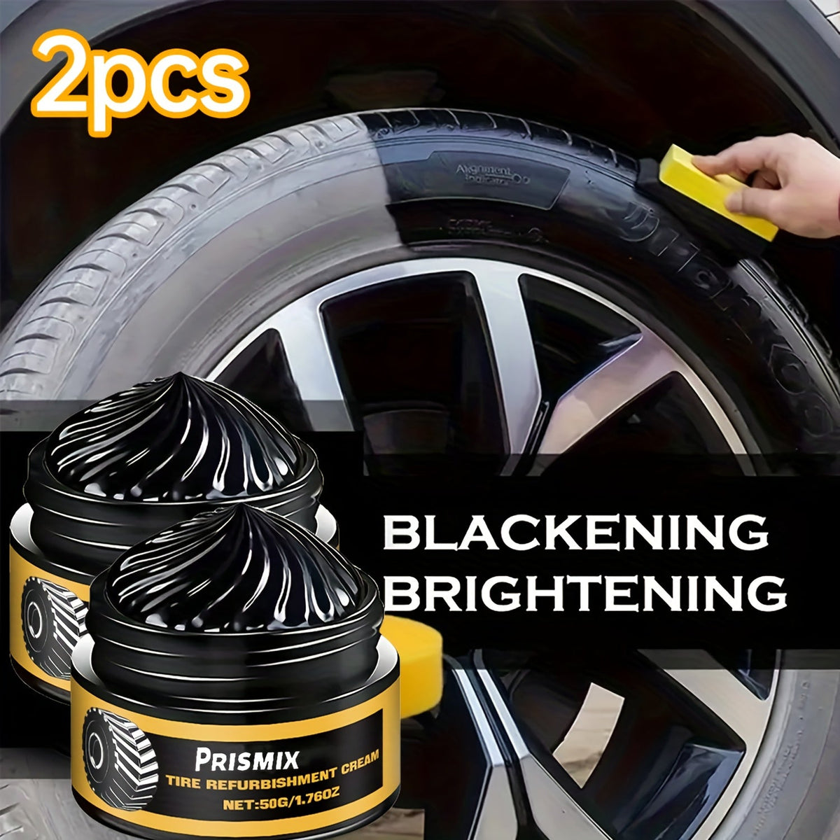 Tire Polishing & Retreading Paste 2-Pack 50g – Beeswax Formula for Lasting Shine, Rust Removal & Black Trim Restoration with Sponge
