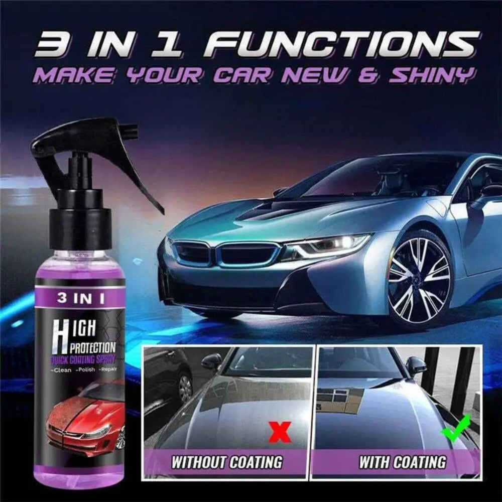 Ceramic Coating Spray 3-in-1 Hydrophobic Car Coat – 3.38oz Quick Detail Spray | High Protection Polish & Sealant