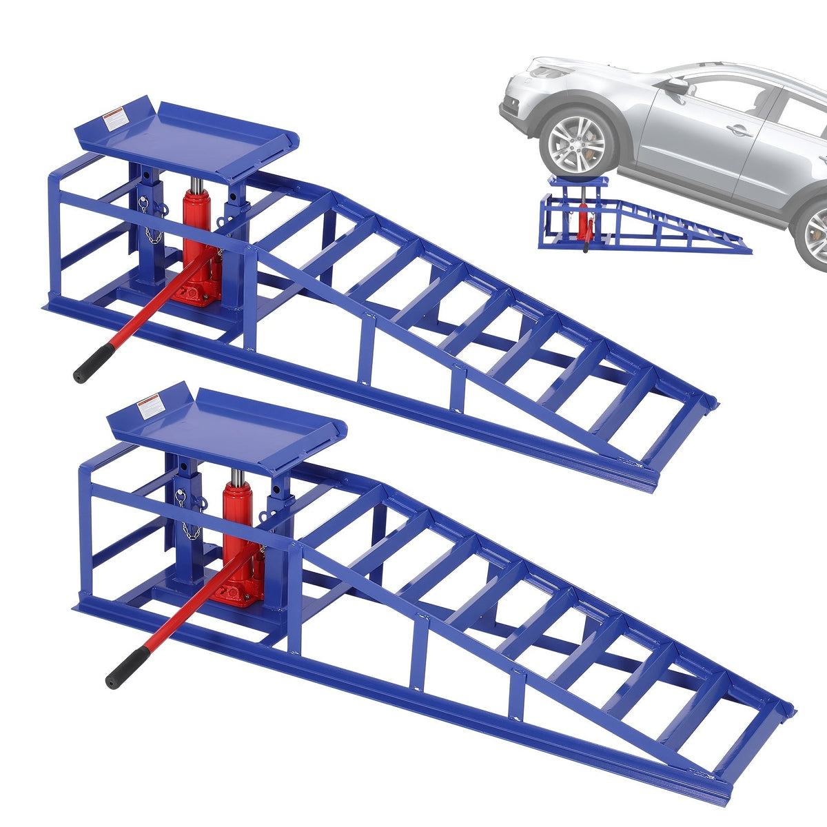 Hydraulic Car Ramps 2 Pack 5-Ton 11000 LBS - Low Profile Heavy Duty Steel Service Lift Ramps for Car Truck Trailer Garage Repair, No Installation Required