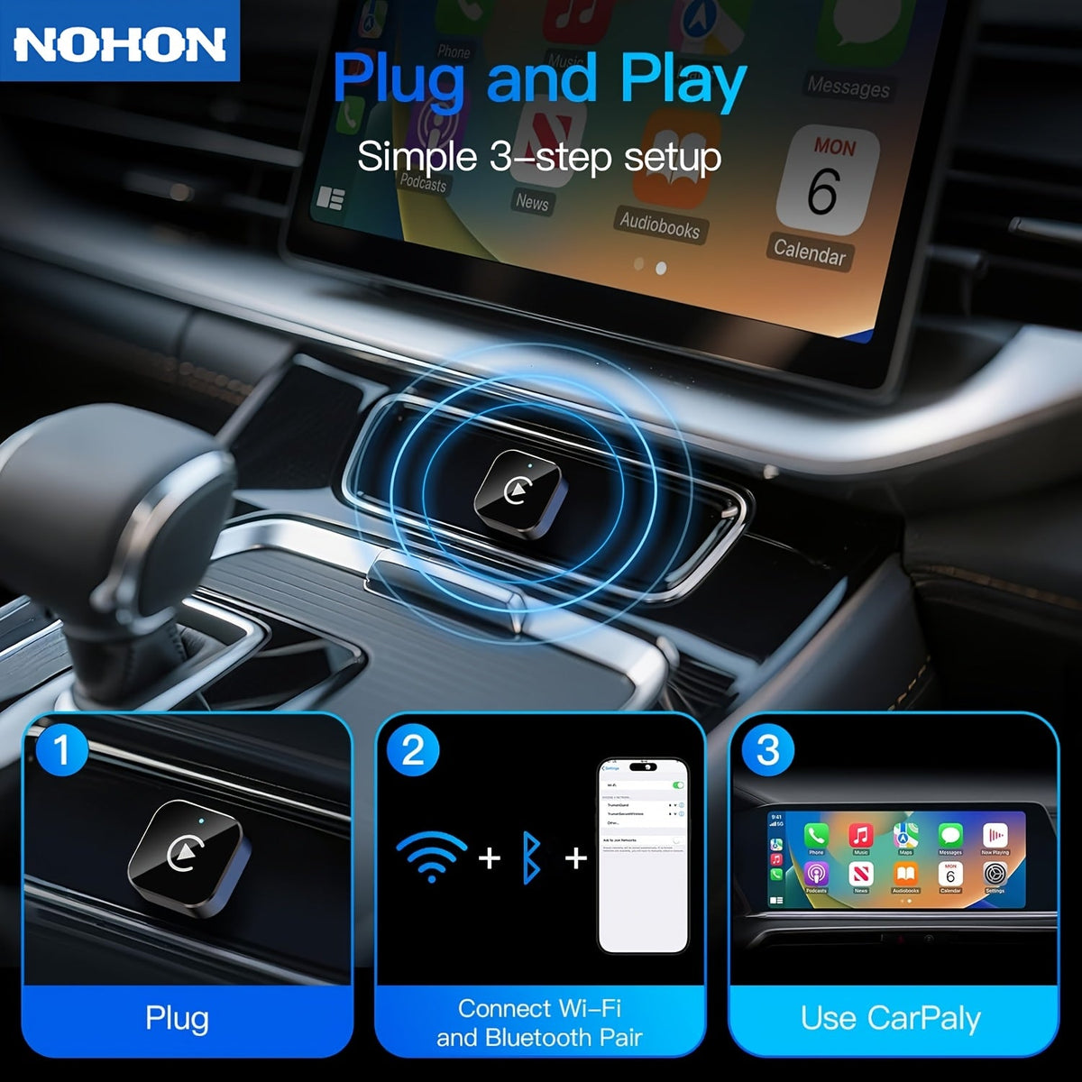 Wireless CarPlay Adapter 2-in-1 – Converts Wired CarPlay & Android Auto to Wireless, USB Dongle for iOS 10+ & Android 11+, No Battery Required