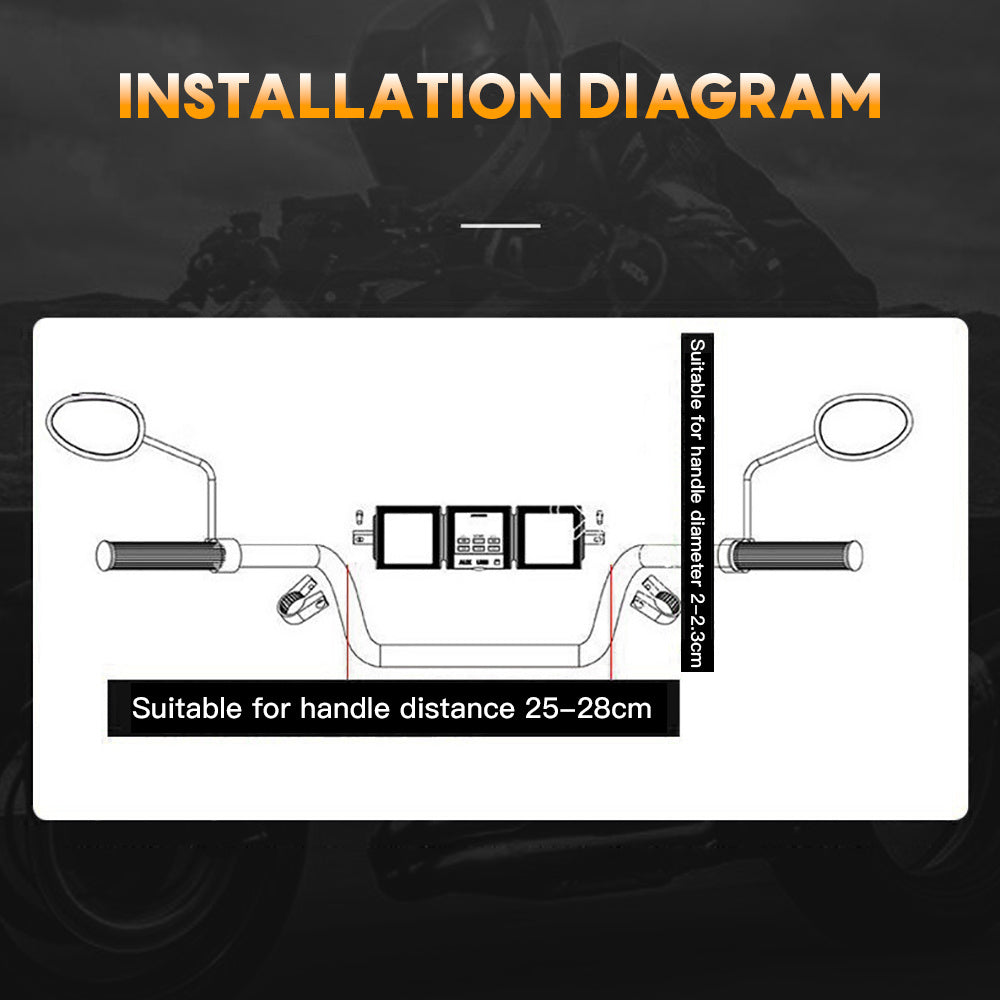 Motorcycle Sound Bar with Built-In Amplifier 12V Wireless Stereo MP3 Player Handlebar Mount for Motorcycle ATV UTV Scooter Off-Road Bike USB Input Button Control