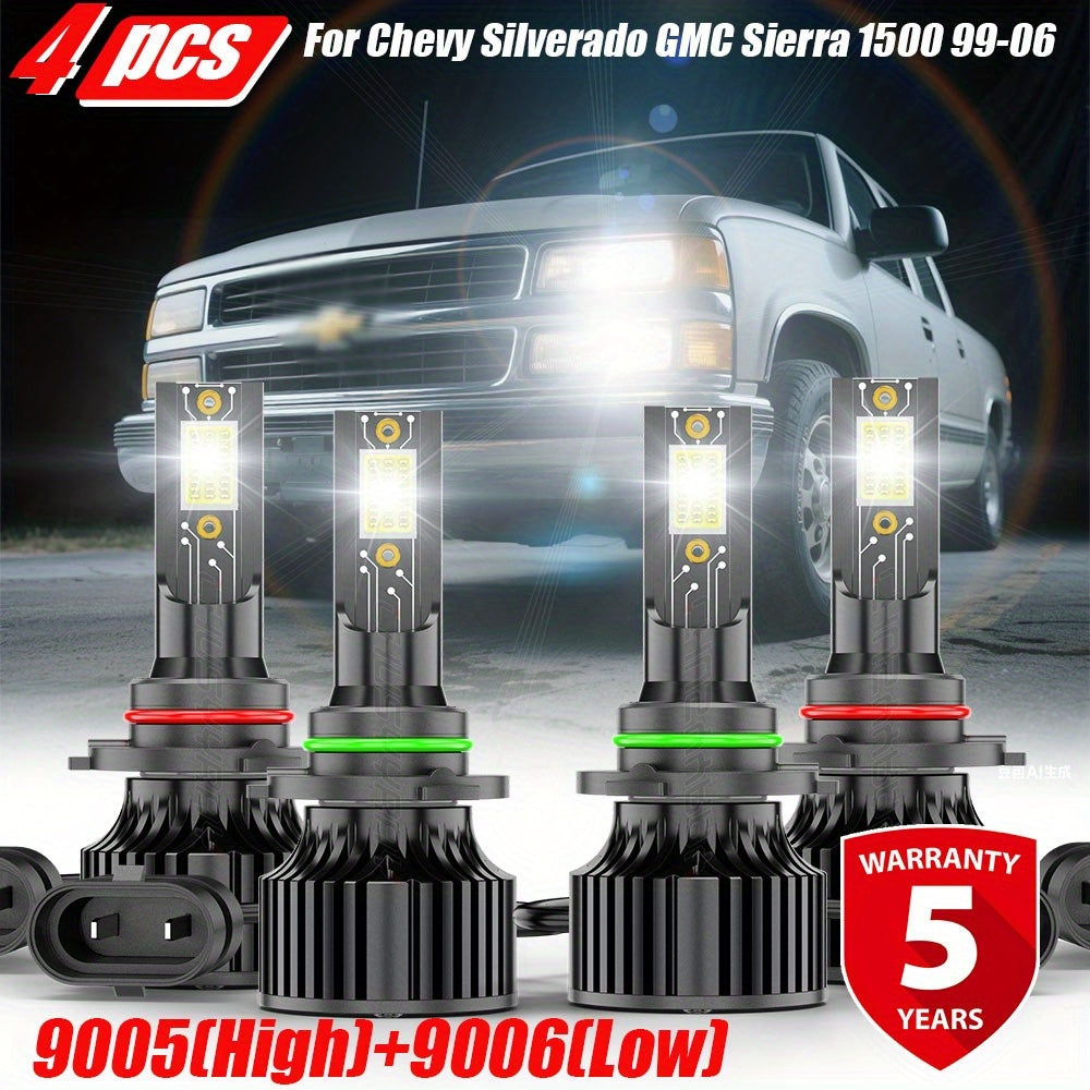 LED Headlight Bulbs 9005 9006 Combo for Chevy Silverado GMC Sierra 1500 1999-2006 – 230W 6000K High Low Beam COB Chip, Plug-and-Play, 2/4/6pcs Kit
