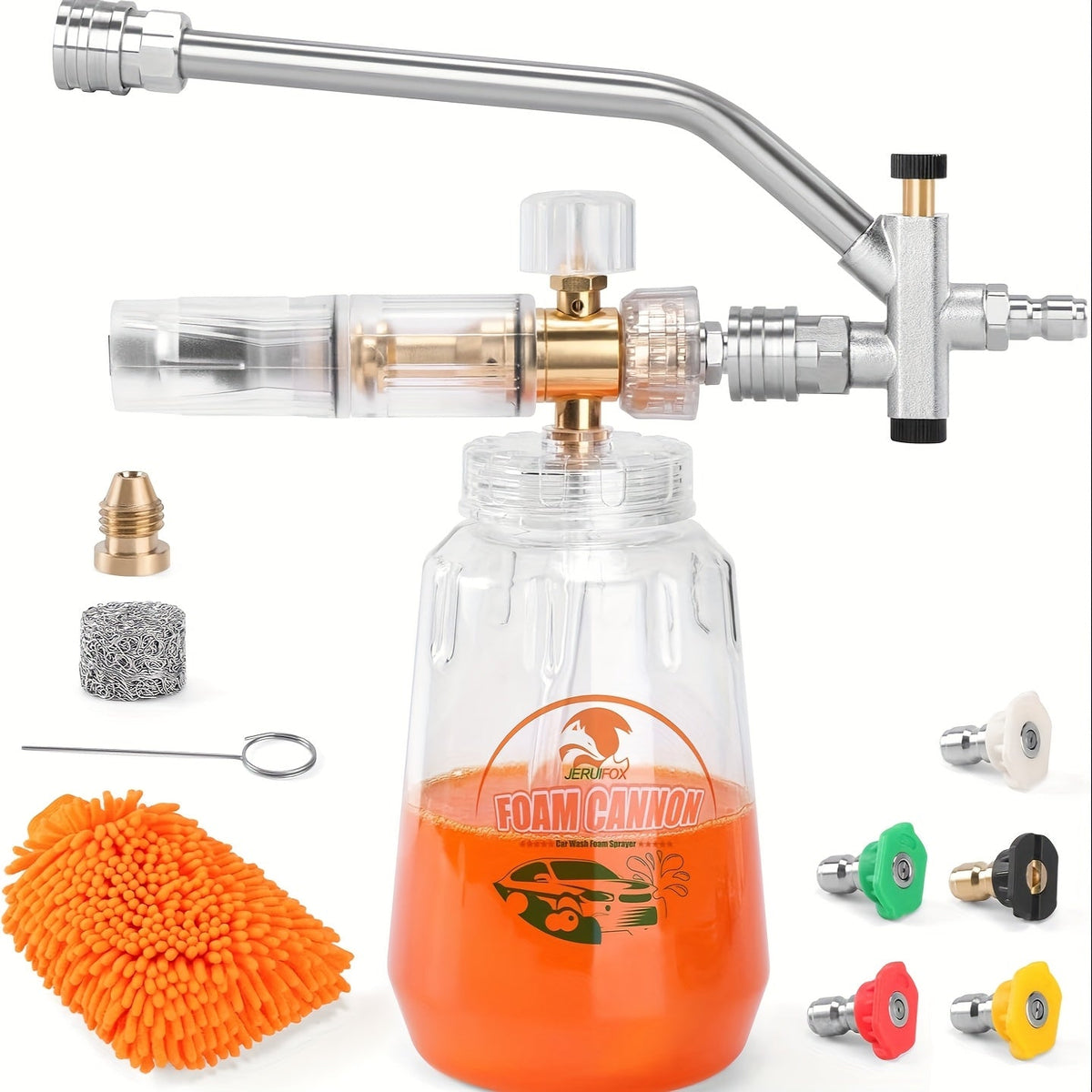 Pressure Washer Foam Cannon Kit 9-Piece – 5000 PSI Dual Connector | 5 Nozzle Tips & 1/4" Quick Connect | Car Wash Soap Sprayer