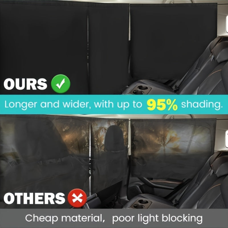 Car Curtains 99% Light Blocking 3PCS – Rear Seat Divider & Side Window Sunshade | Extra Large Universal Fit Sedan SUV Privacy Blackout
