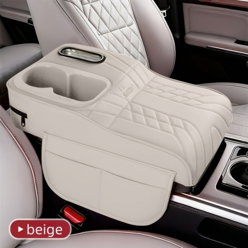 Car Center Armrest Pad with Cup Holder & Tissue Box – Height Elevating Console Cover, Multi-Color Storage Organizer for Vehicle Interior
