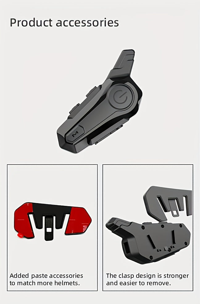 Motorcycle Helmet Bluetooth Intercom Headset – Wireless 2-Rider Communication, Compatible with Full-Face, 3/4 & Open-Face Helmets