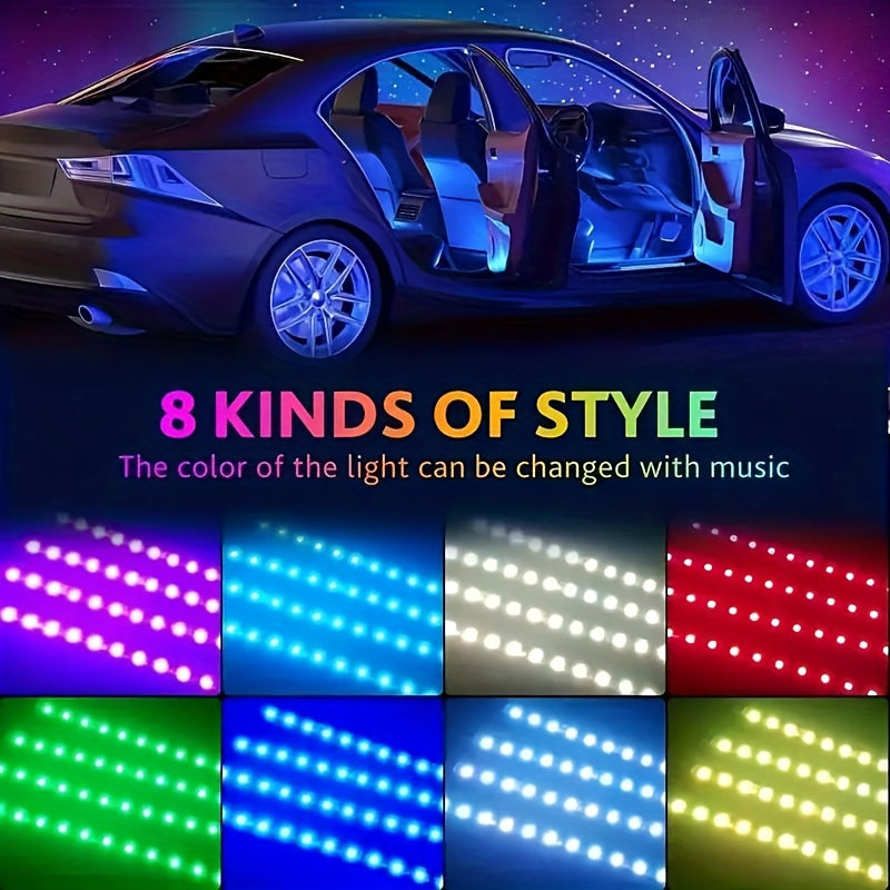 Car Interior LED Strip Lights RGB 48LED USB Powered Music Sync Remote Control Colorful Underfoot Ambient Lighting for Car SUV Truck 4pcs Set
