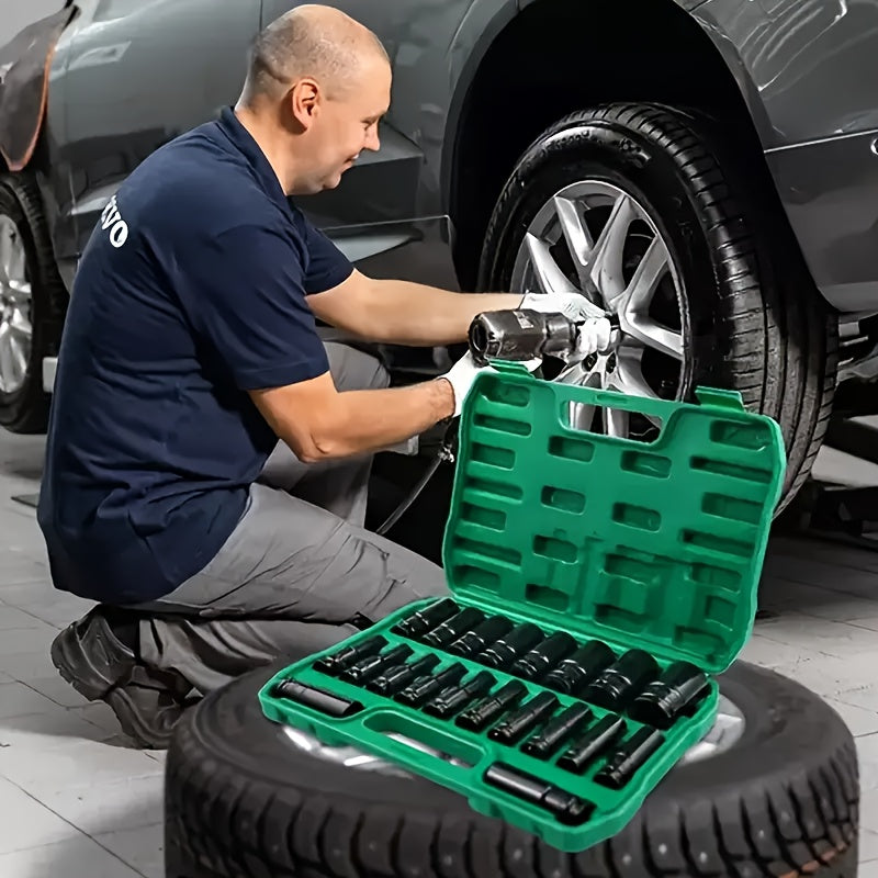20-Piece 1/2" Drive Metric Deep Impact Socket Set 8mm–32mm – CR-V Hex Sockets for Electric Wrench & Automotive Repair