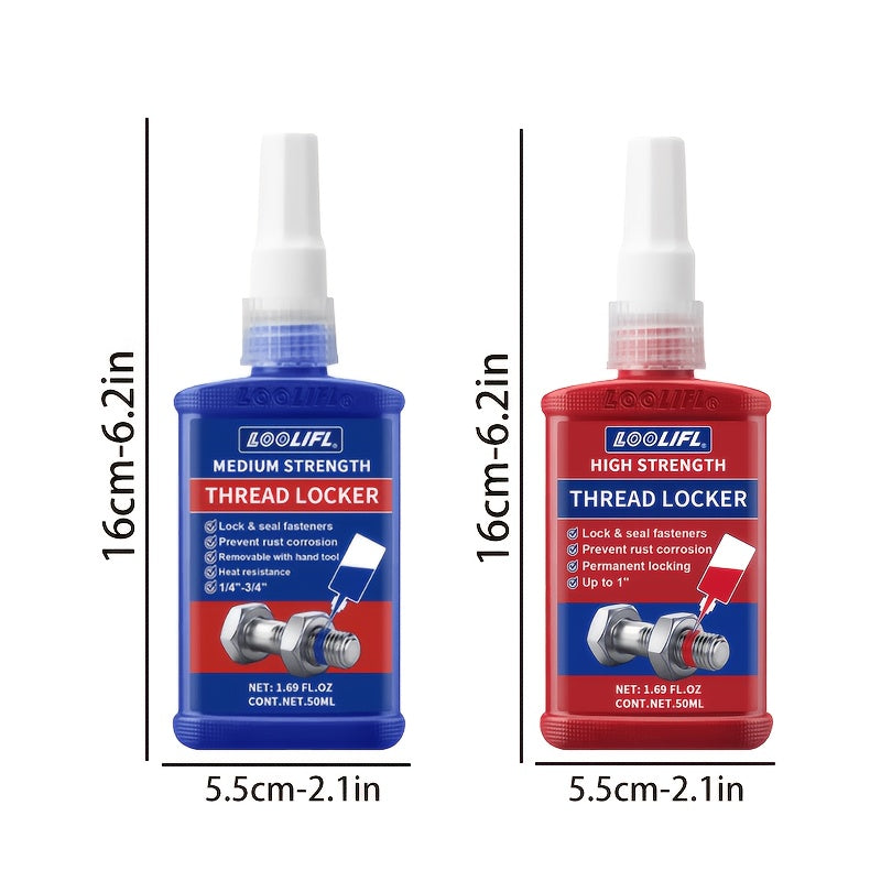 Threadlocker Adhesive 2/4pcs – Anaerobic Screw Locking Agent, Anti-Vibration Anti-Rust, Oil & Heat Resistant | Blue & Red for Metal Plastic Stainless Steel