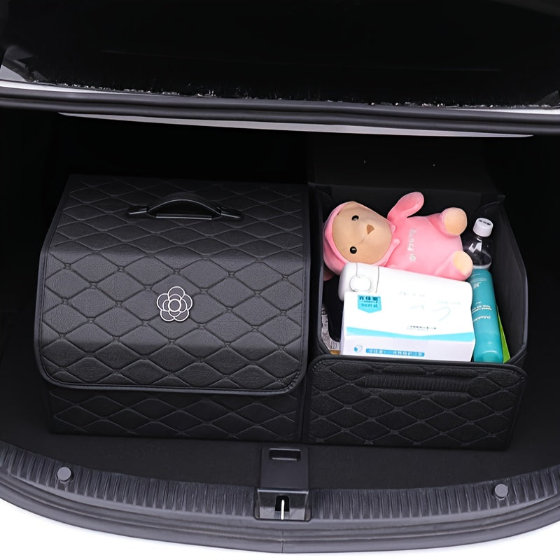 Car Trunk Organizer Foldable Large Capacity - Collapsible Cargo Storage Box for SUV Truck Van, Sturdy Reinforced Walls, Black White, Small & Large