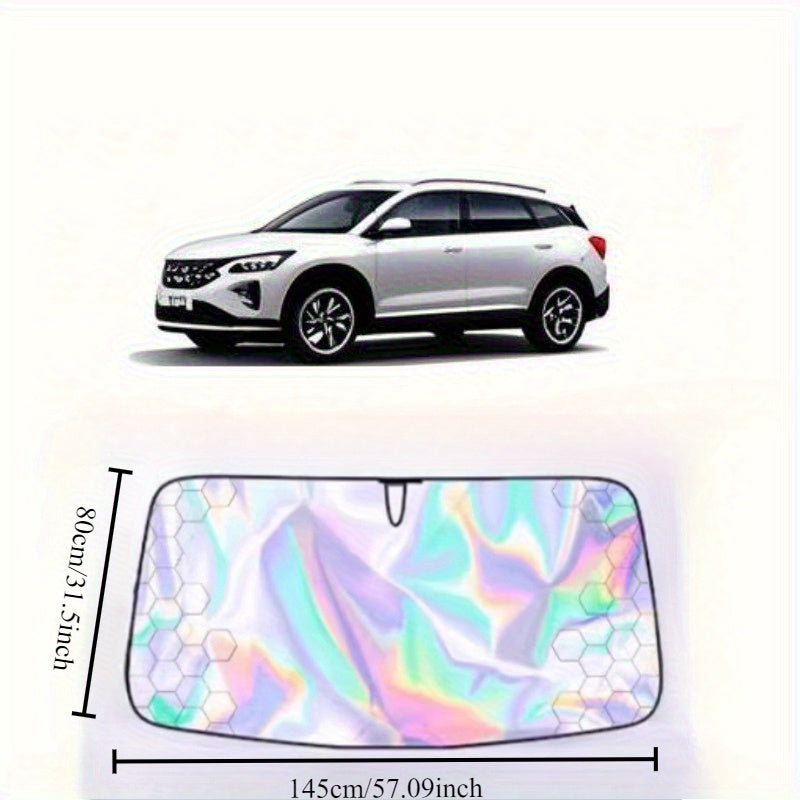Car Windshield Sunshade 5-Layer Laser Insulation - Thickened UV Heat Blocker, Diamond Pattern, Fits Toyota Sienna Tundra Ford F150 & Universal Sizes, Gold Black