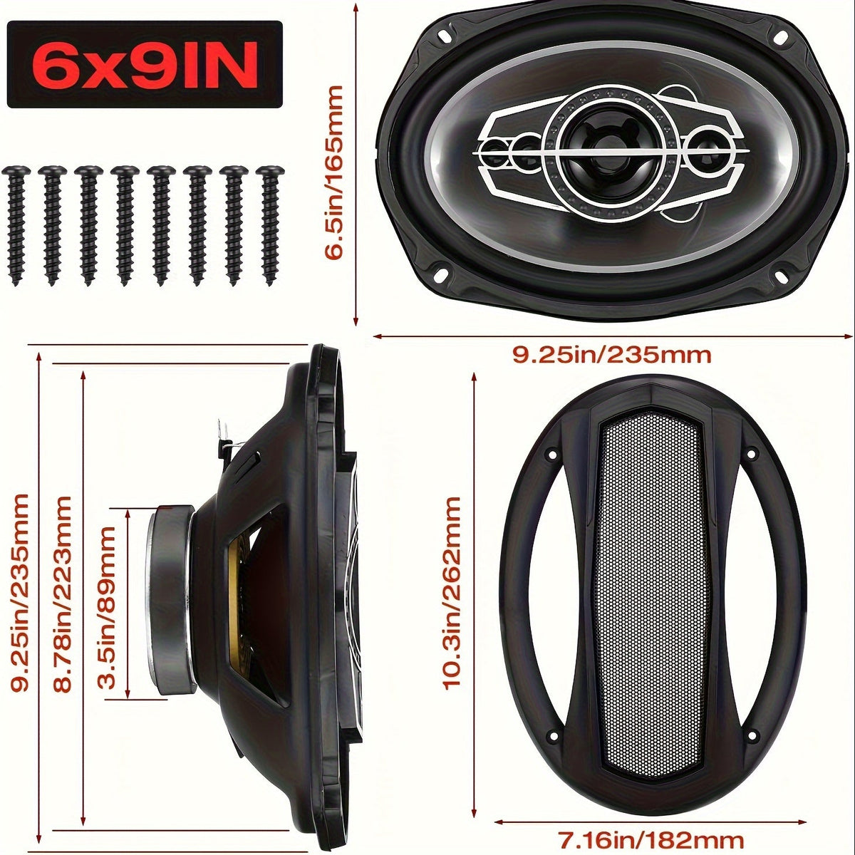6x9 Car Speakers 5-Way Coaxial Full Range, 600W Stereo Car Door Speakers with Stainless Steel Frame, Universal Vehicle Audio System Upgrade for Cars Trucks, 2-Pack Modern Car Stereo Speakers