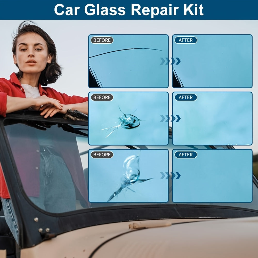 Windshield Repair Kit – DIY Chip & Crack Fix in 20 Min, Pressure Injector, Repair Fluid for Bullseye Star Half-Moon Cracks | Portable All-in-One Set