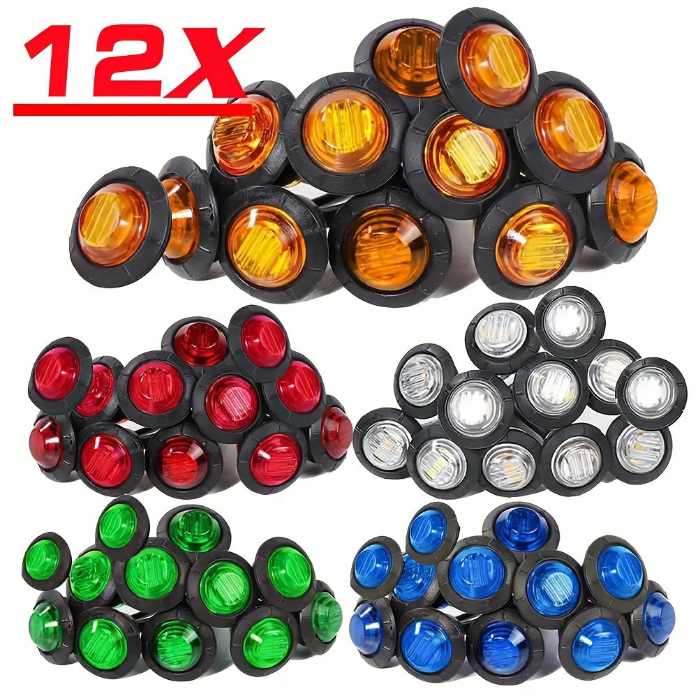 12 Pack DC 12V LED Lights – 200-350 Lumen Universal Interior Exterior Lighting for Trucks, RVs, Caravans, ATVs & Boats, Amber Red White Blue Green