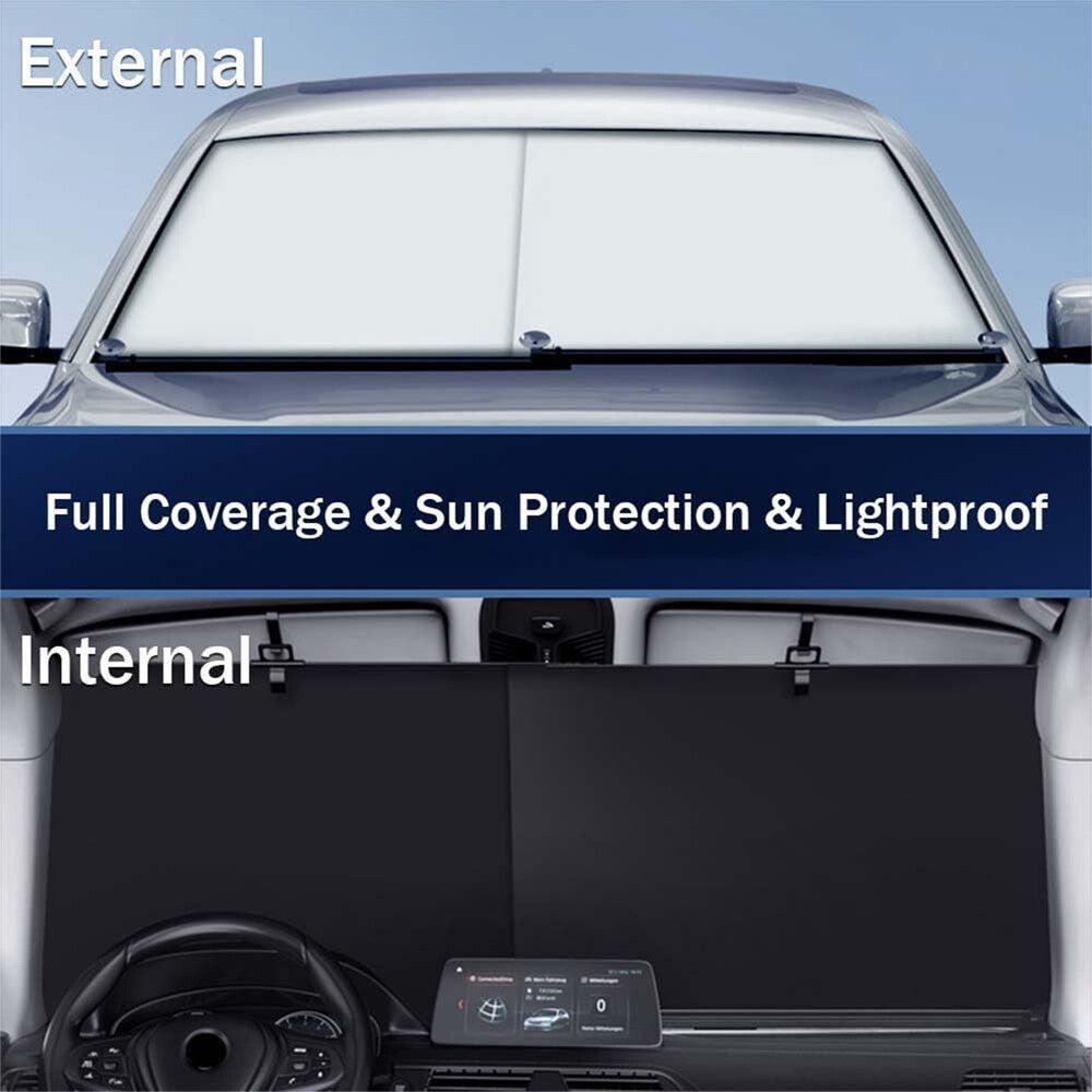 Windshield Sunshade Retractable Auto Roll-Up 99% UV Block – Spring-Loaded Suction Cup Mount | Universal Fit Car Sedan SUV 49.6×42.5 in