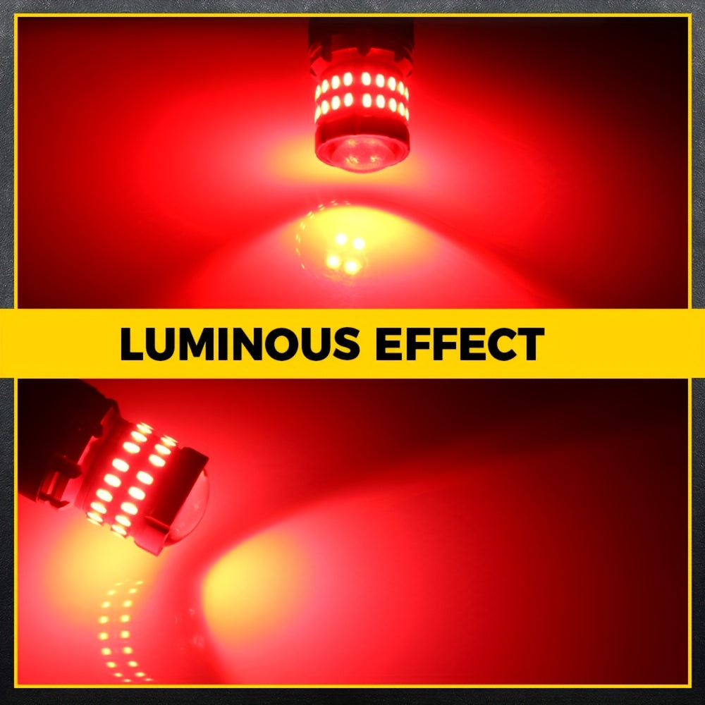 LED Brake Light Bulbs 2pcs 3-Flash Warning, Red Stop Tail Parking Light, Fits 3157 3156 1156 1157 7443 7506, No Error Canbus Compatible