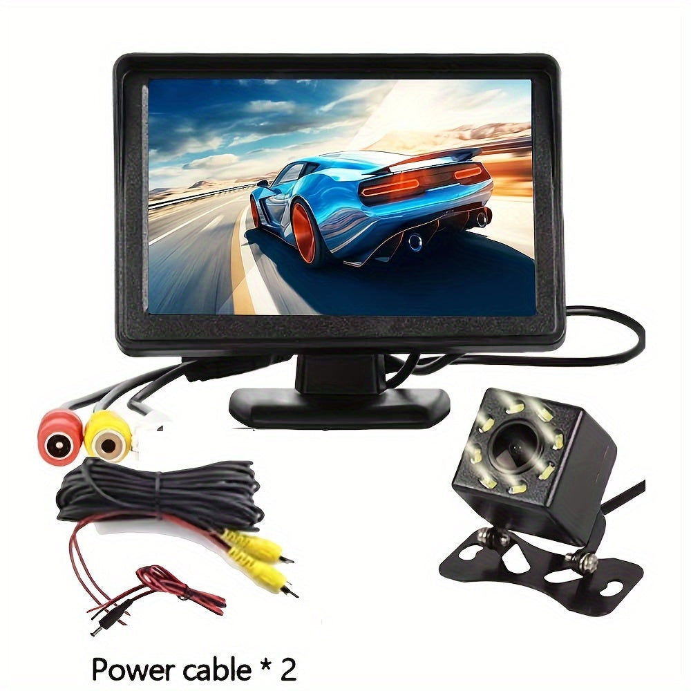 Backup Camera Kit with 4.3" Monitor – 8 LED Night Vision, Wide Angle Rearview Camera for Cars, Trucks & SUVs, HD Parking System