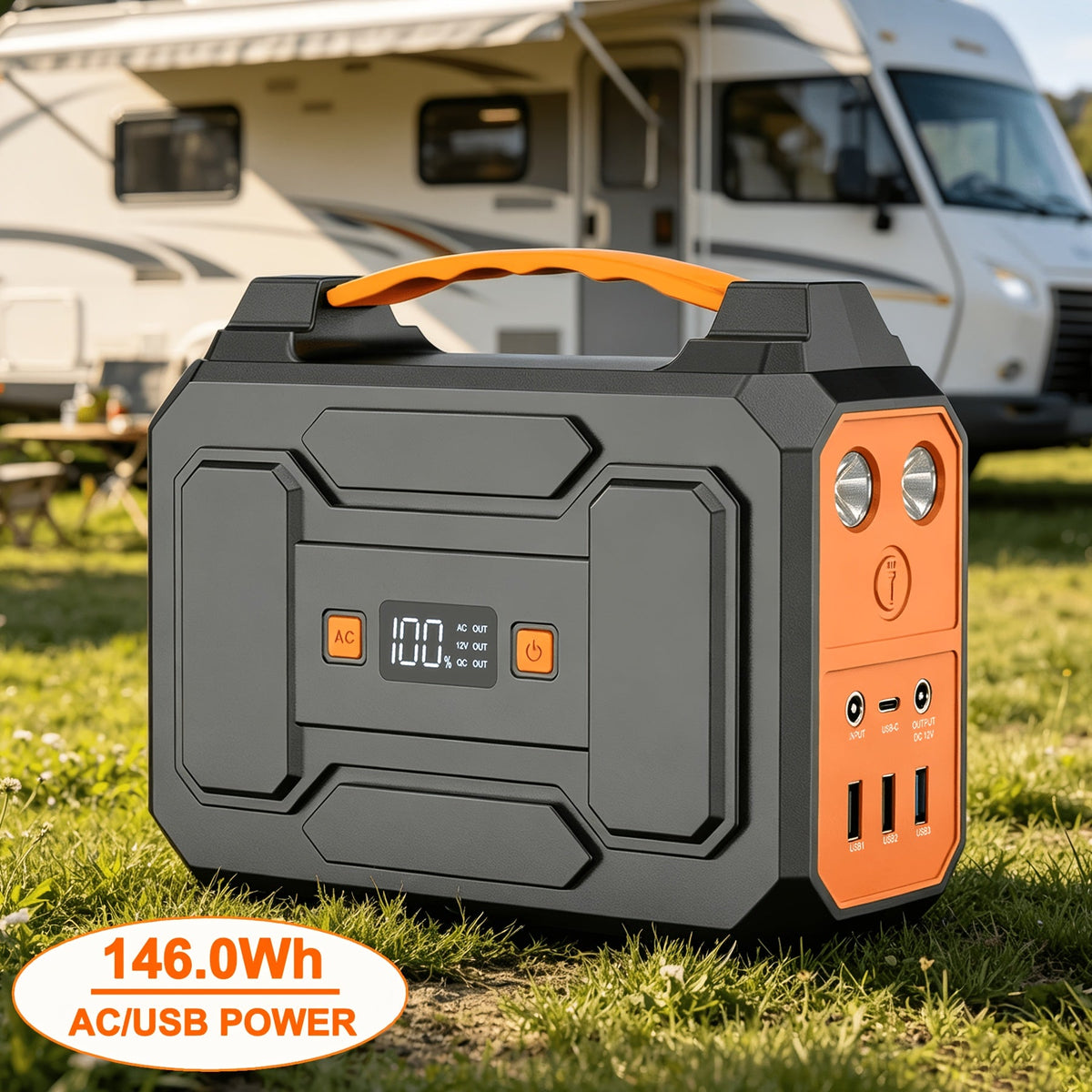 Portable Power Station 146Wh / 300W Solar Generator | AC Outlet, DC, USB & QC 3.0 Ports, LED Light, LiFePO4 Battery for Camping, CPAP, Emergency & Off-Grid – Solar Panel Optional