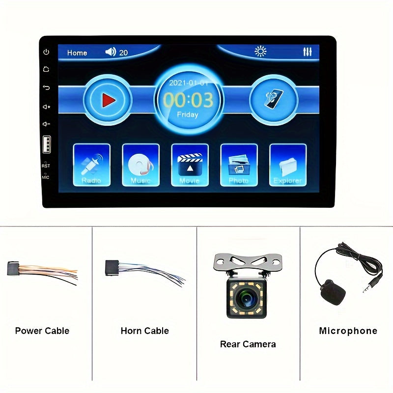 Car Stereo 1 DIN 9-Inch HD Touch Screen MP5 Player with Mirror Link, FM, AUX, Rear View Camera & External Microphone, Universal Car Radio Receiver